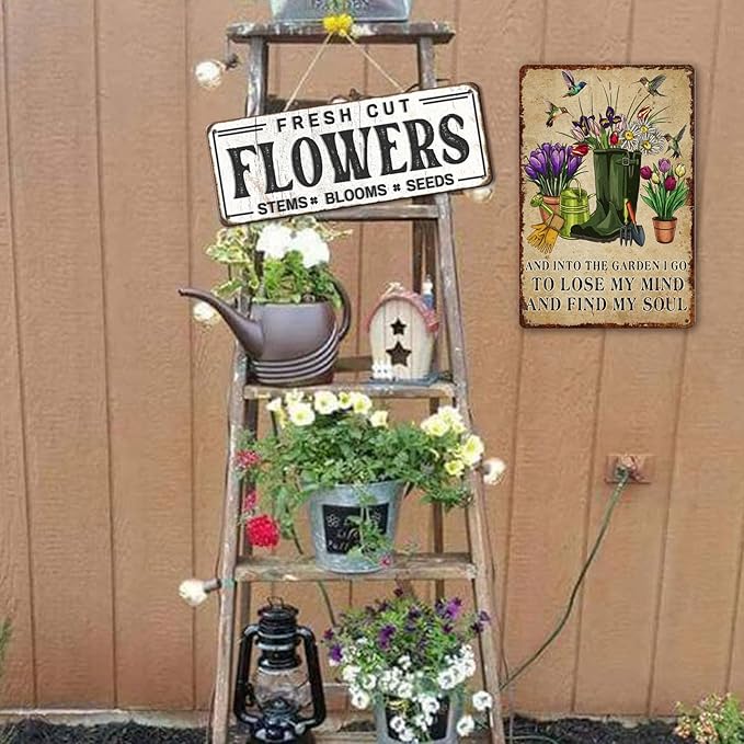 Garden Metal Signs Outdoor Flowers Tin Sign And Into The Garden I Go To Lose My Mind And Find My Soul Decor for Gardening Gifts Yard Art 8x12 Inch