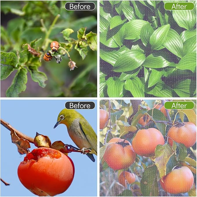 2 Pack Fruit Tree Netting Cover with Zipper and Drawstring, 6.6 x 6.6 Ft Bird Mesh Netting Barrier for Blueberry Bushes, Garden Plant Net Tree Protection Netting Cover for Apple Vegetables Fruits