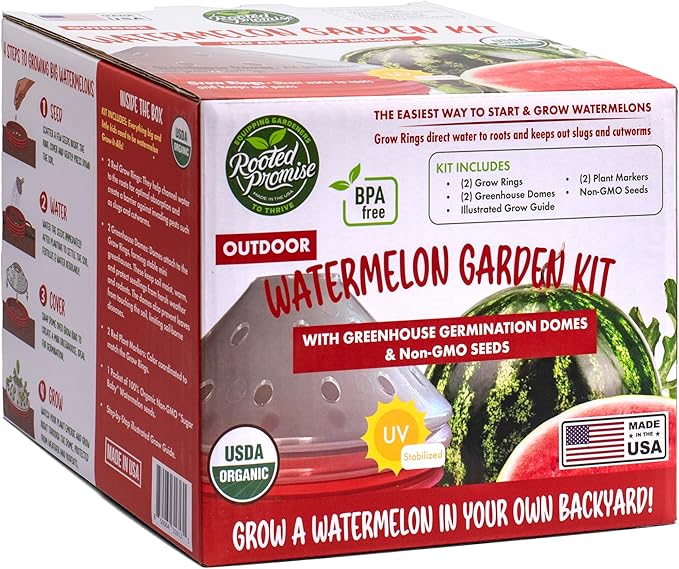 Kids Watermelon Garden Kit – Grow Your Own Watermelons from Seeds with Greenhouse Germination Domes & Grow Rings, Non-GMO Seeds, BPA-Free | Gardening Gift for Kids & Families, Made in USA