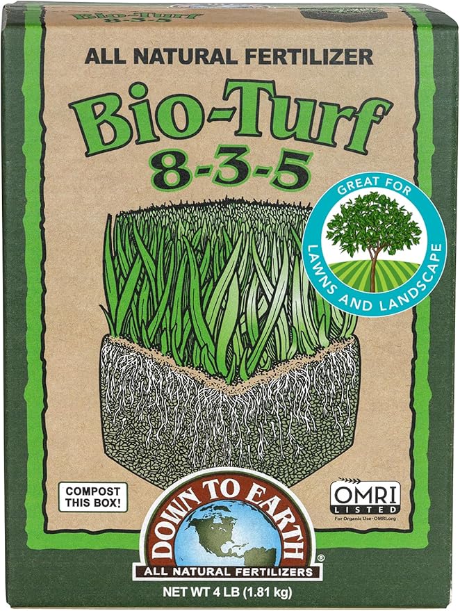Down To Earth All Natural Fertilizers Organic Bio-Turf Lawn Food for Grass, Landscape and Ornamentals - Works with Lawn Spreaders 8-3-5, 4 lb
