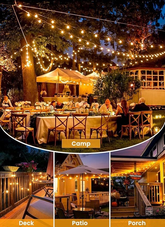 Brightown 38FT Solar String Lights Outdoor and 16 LED Shatterproof Bulbs, Dimmable & Timable, 3 Light Modes, Solar Patio String Lights Outdoor for Cafe Garden Deck Outside Wedding, No Remote Control