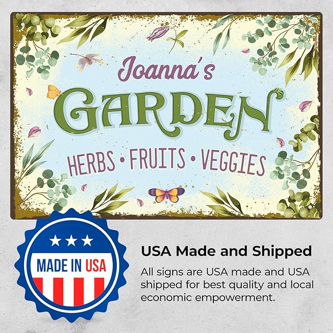 Custom Garden Sign, Present, Personalized Name for Vegetable Patch and Backyard Décor Sign, 12x18 Inches, Rust Free .063 Aluminum, Fade Resistant, Made in USA by Sigo Signs