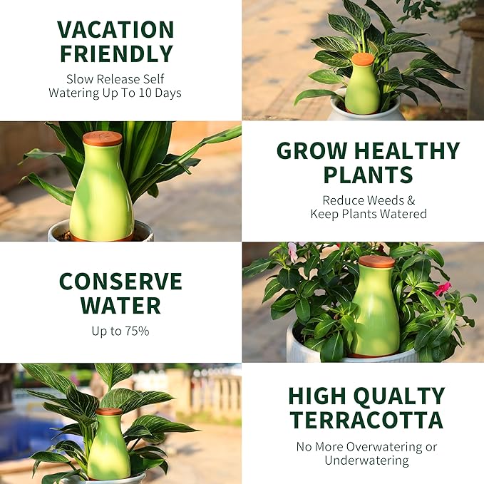 16 oz Drip Irrigation Stakes, Large Plant Watering Globes, Olla Pots Plant Watering Devices, Self Watering Planter Insert, Watering Spikes for Outdoor Indoor Everyday Vacation Use, 4-Pack