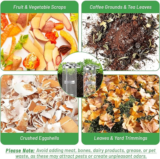 2 Pack Inground Worm Composting Bin, Metal Compost Bin for Recycling Kitchen Food Waste, Outdoor Worm Compost Bin with Holes and Lid Use in Outdoor Garden Vegetable Patch Backyard