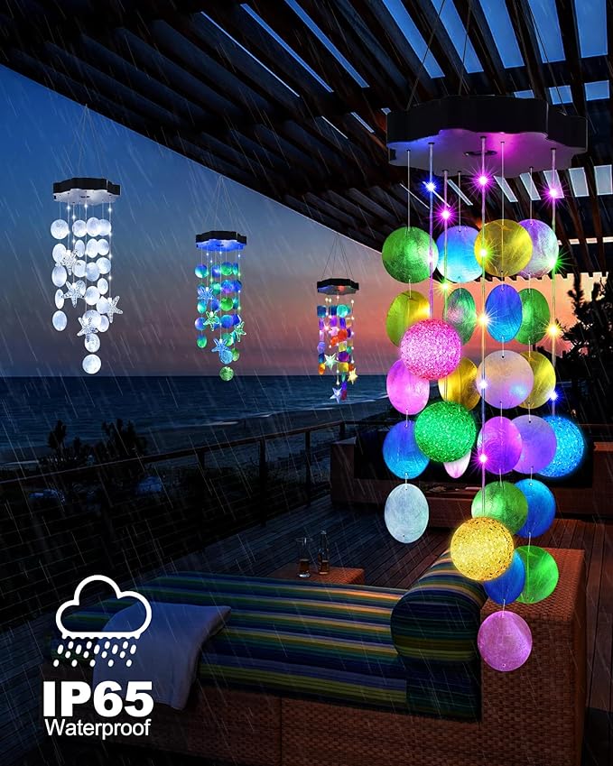 Solar Wind Chimes for Outside, Pastel Hanging Easter Lights with 2 Modes, Solar Shells Light Gifts for Mom Grandma Girls, LED Outside Decorative Mobile Lights for Garden Yard Patio Decor