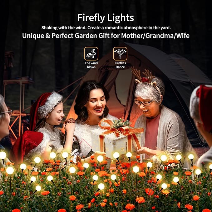 Solar Lights Outdoor Waterproof,6 Packs 48LED, Garden Decor, Patio Decor, Firefly Lights Solar Outdoor, Unique Gifts for Women