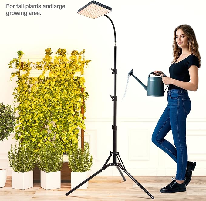 2026 Grow Light with Stand for Indoor Tall Plants, Bonsai Tree, 4/8/12/16/20H Timer, Bright Natural Sunlight Full Spectrum, 25 Watt Power Draw, NO Need Adapter, 24"-64" Height Adjustable