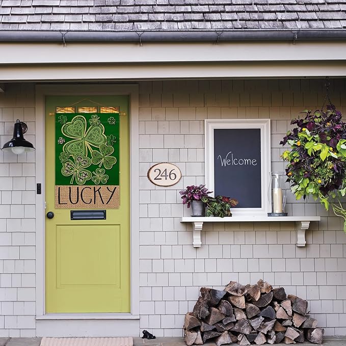 AVOIN colorlife St Patricks Day House Flag 28x40 Inch Double Sided Outside, Lucky Shamrock Clover Irish Floral Yard Outdoor Flag