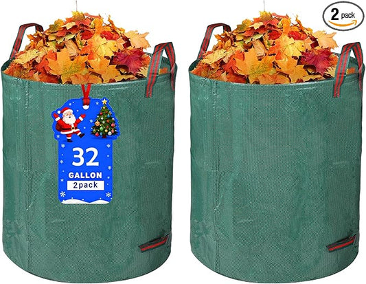 2 Pack Yard Waste Bags, 32 Gallon Lawn and Leaf Bags, Reusable Heavy Duty Garden Bags for Collecting Leaves, Waste Container for Clean Up Outdoor Debris Leaves Grass Clippings