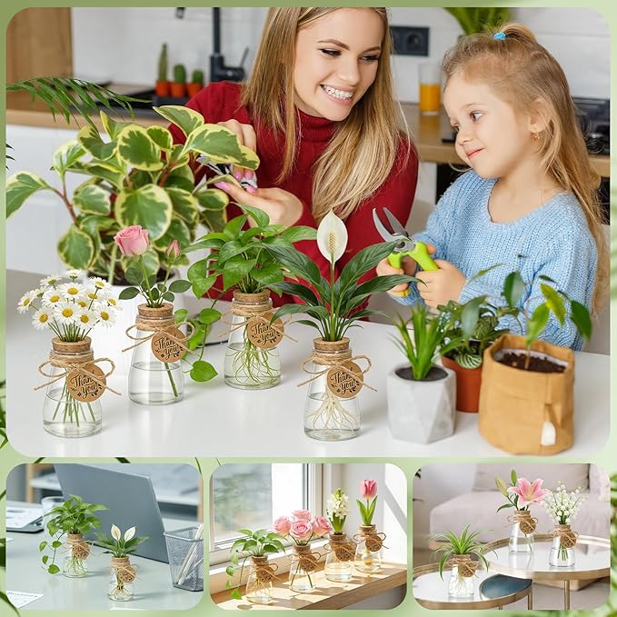 30 Pack Plant Propagation Stations, 3.35'' Plastic Propagation Jars Clear Hydroponic Small Vase Hanging Planter Tube with Cork Lid Tags Hemp Rope for Plant Lovers Women Office Home Decor Garden Gifts
