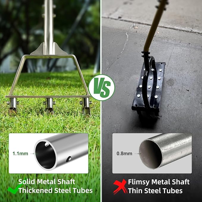 Manual Core Aerator Lawn Tool - Lawn Aerator Tool with 3 Hollow Tines, Semi-Assembled Grass Aerator Core Aeration Tool for Lawn, Yard Plug Aerator for Lawn Care Compacted Soil - Orange
