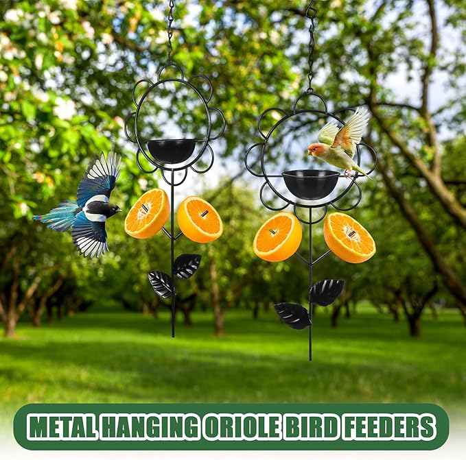 Hushee 2 Pack Oriole Feeder for Outdoors Jelly and Oranges Fruit Metal Bird Feeder Outdoor Garden Metal Hanging Drinking Container Hummingbird Jelly for Outdoors Hanging Garden Patio, 13.4 H x 6.3 W