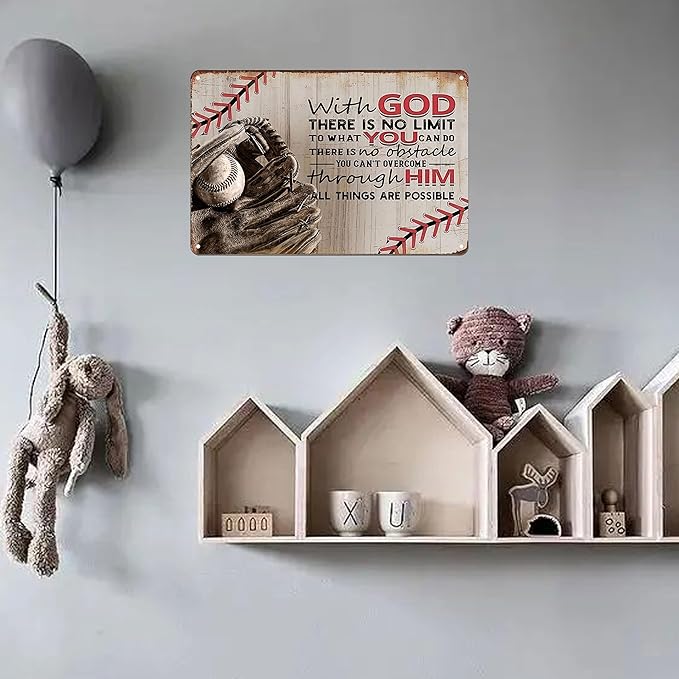 Tin Sign Baseball Posters for Boys Bedroom-Baseball Gifts for Boys 8-12,Baseball Decor for Boy Room 8x12 Inch