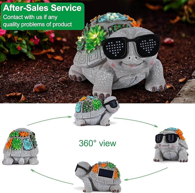 Solar Garden Statues Turtle with Succulent and LED Lights Birthday Gifts for Women Mom Grandma Solar Outdoor Decor for Patio Backyard Yard Lawn Decoration-Unique