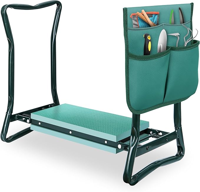 SUPER DEAL Folding Garden Kneeler and Seat with Free Tool Pouches - EVA Foam Pad Protects Your Knees - Sturdy and Lightweight, Gardening Gifts for Women Men