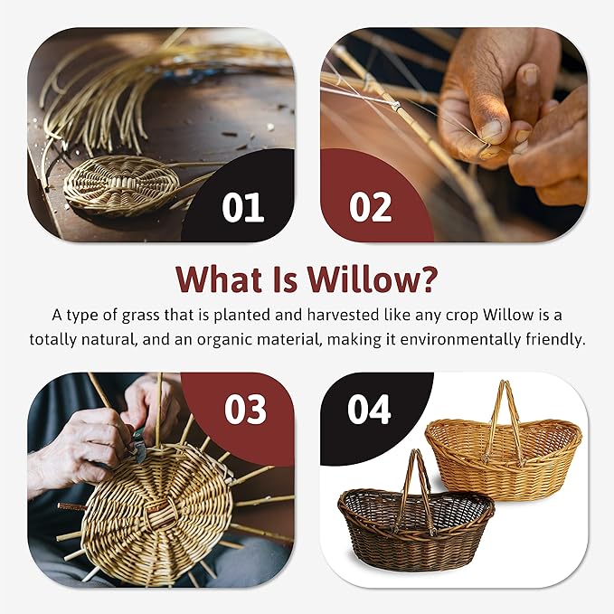 Wald Imports - Medium Light Brown Hand Woven Wicker Basket for Storage with Handles - Woven Basket - Wicker Baskets for Picnics, Easter, Organizing, and More (17 x 6.5 inches)