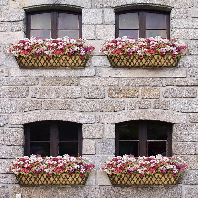 2 Pack 30 Inch Window Boxes Planters Railing Planter Box with Adjustable Brackets for Porch Fence Patio Balcony Hanging Flower Baskets with Coco Liners for Outdoor Garden Décor - Bronze