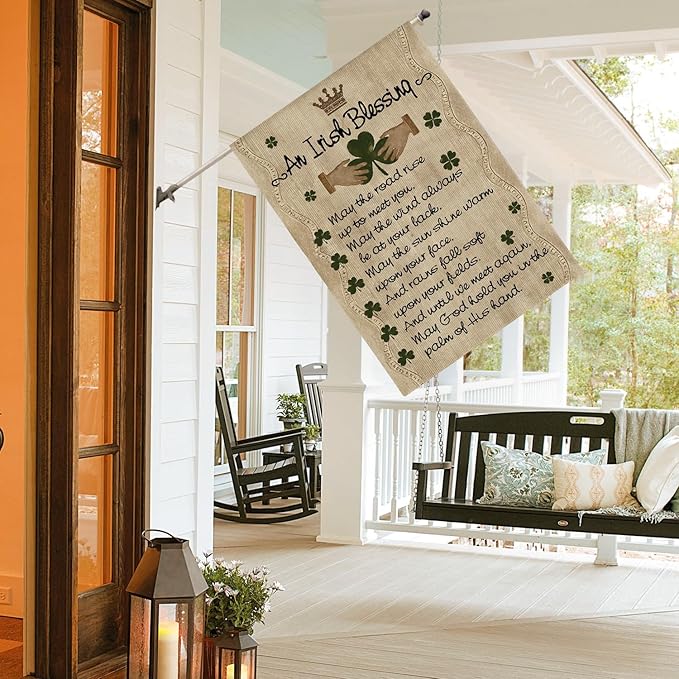 AVOIN colorlife St Patricks Day House Flag 28x40 Inch Double Sided Outside, An Irish Blessing Quote Welcome Yard Outdoor Flag