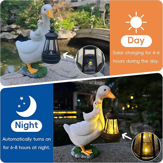7.48" Small Goose Garden Statues Gifts,Outdoor Solar Goose Statue with Lantern Decoration Waterproof Figurine Lights for Outside Patio Yard Decor Lawn Ornaments Birthday Gifts for Grandma Mom Women