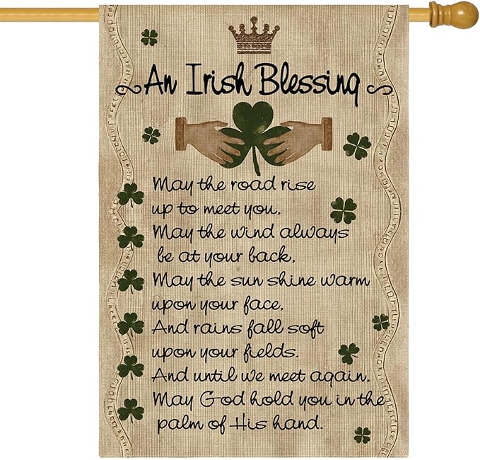 AVOIN colorlife St Patricks Day House Flag 28x40 Inch Double Sided Outside, An Irish Blessing Quote Welcome Yard Outdoor Flag