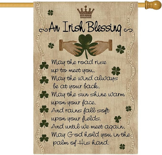 AVOIN colorlife St Patricks Day House Flag 28x40 Inch Double Sided Outside, An Irish Blessing Quote Welcome Yard Outdoor Flag