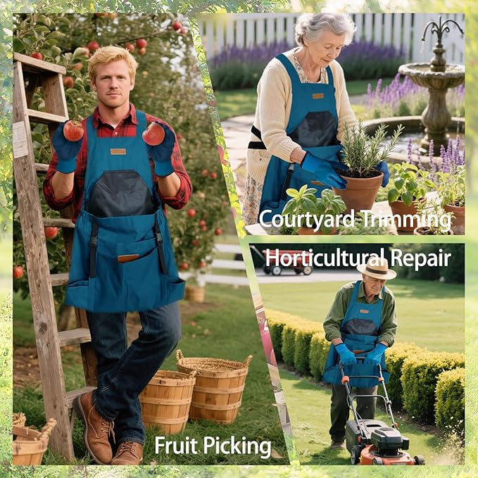 Garden Harvest Apron for Women & Men, Garden Aprons with Pockets and Gloves, Adjustablecross Back Waterproof Apron Great Gift for Love Gardening and Planting