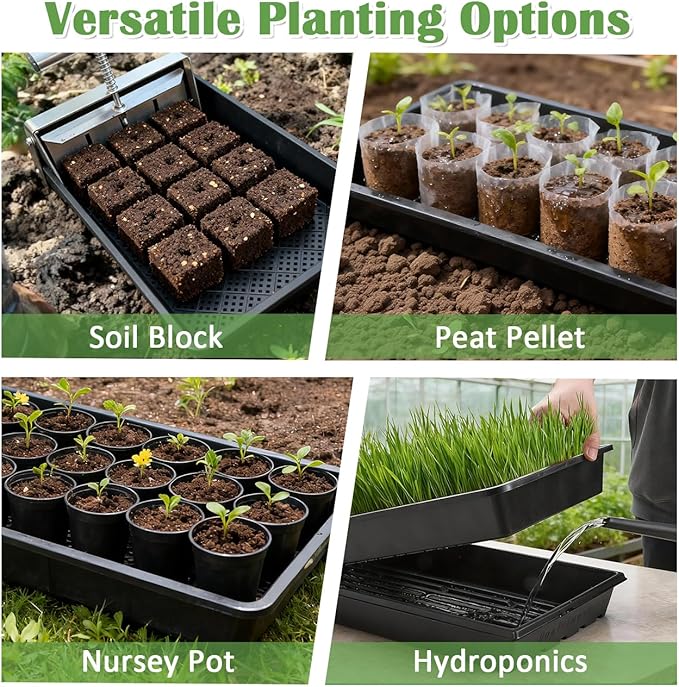 10 Pack 1020 Trays and 10 Pack 1020 Mesh Bootom Trays, 20'' x 10'', Heavy Duty Propagation Flats for Microgreens, Seed Starting, Soil Blocks, Hydroponics & Wheatgrass (10 Sets)