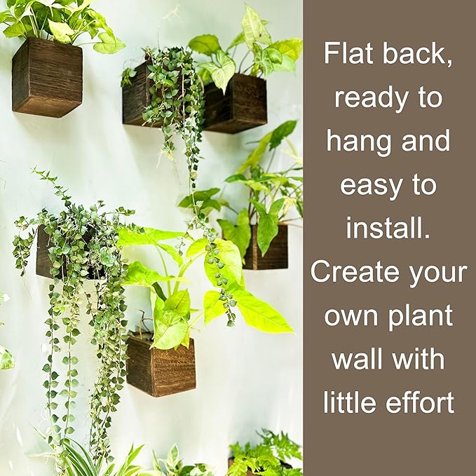 LaLaGreen Wood Planter Boxes for Plants (4x4 Inch, 8 Pack) Small Square Wall Mounted Planters for Indoor Plant, Herb Wooden Box Hanging Flower Pot Plant Holder Outdoor Fence Vertical Garden Home Decor