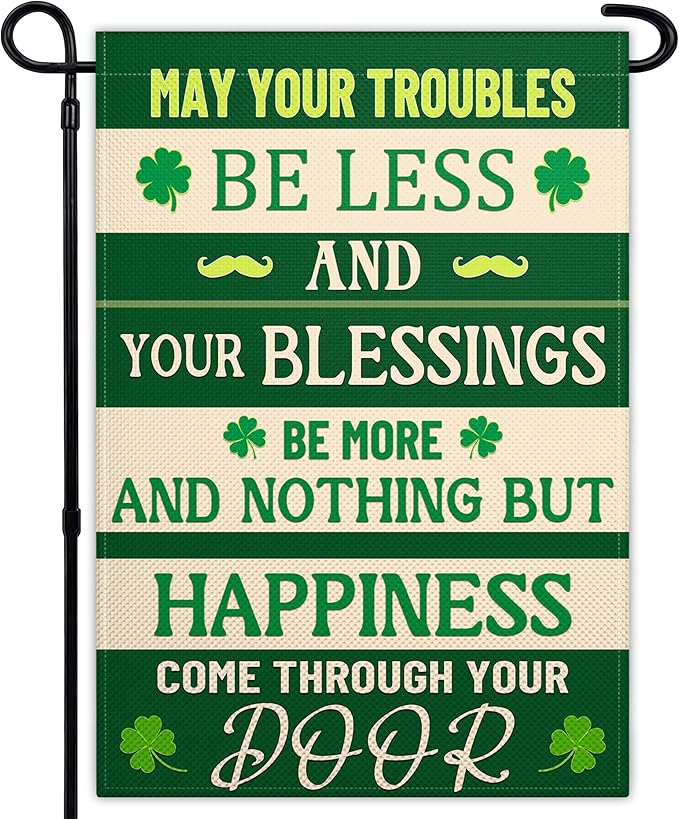 St Patricks Day Garden Flags for Outside 12x18 Inch Double Sided Irish Blessing Garden Flag 3 Ply Green Shamrock Garden Flag for Outdoor Indoor House Party Yard Holiday Signs Decorations