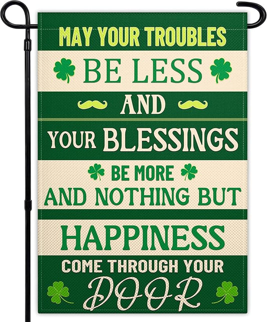 St Patricks Day Garden Flags for Outside 12x18 Inch Double Sided Irish Blessing Garden Flag 3 Ply Green Shamrock Garden Flag for Outdoor Indoor House Party Yard Holiday Signs Decorations