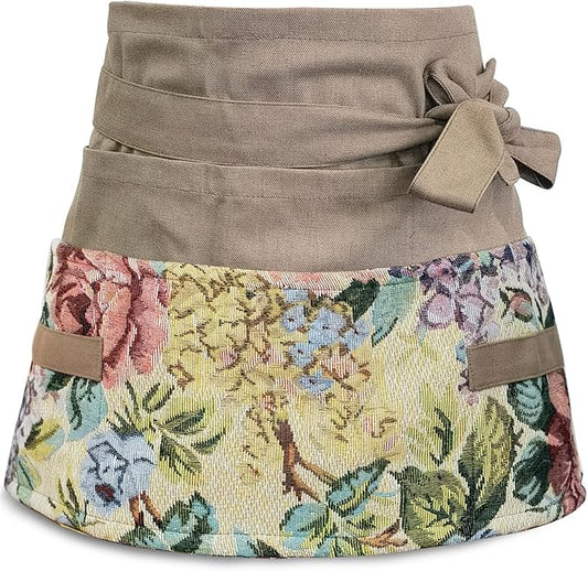 Garden Apron for Woman, Serve Apron Cute, Flora Half Apron with 8 Pockets, Valentines Gift for Mom Wife Girlfriend