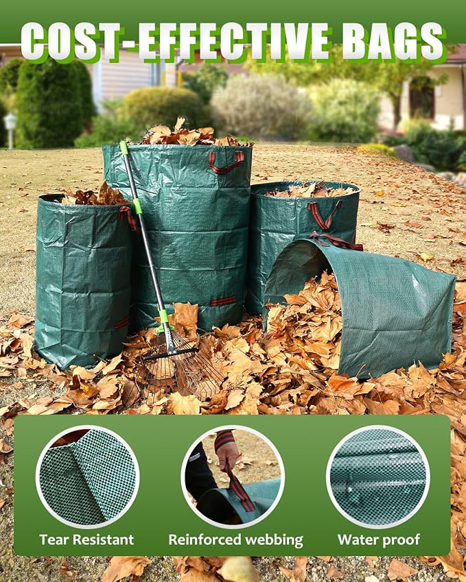 Joyhalo Reusable Yard Waste Bags, 2 Pack 50 Gallon Dustpan-Type Garden Bag for Collecting Leaves Garss Clippings, Heavy Duty lawn and leaf bags, Garden Waste Container for Clean Up Outdoor Debris