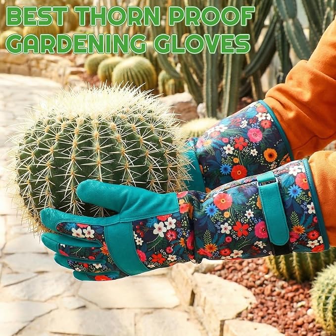 2 Pairs Gardening Gloves Thorn Proof for Women, Long And Short Leather Gardening Gloves for Rose Pruning Yard Work