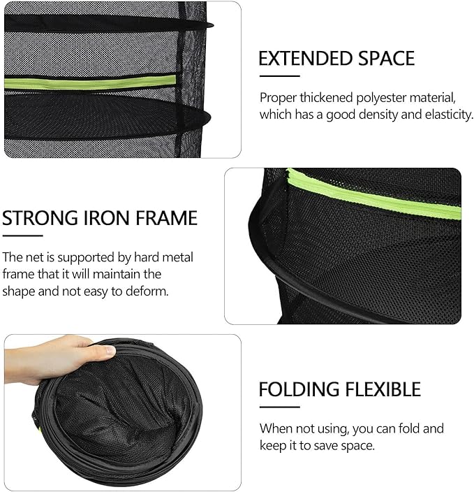 2ft 4-Layer Herb Drying Rack with Zipper, Collapsible Hanging Mesh Plant Dryer Net Basket with Garden Gloves, Pruning Scissors & Hook for Drying Seed, Bud, Hydroponic Plants