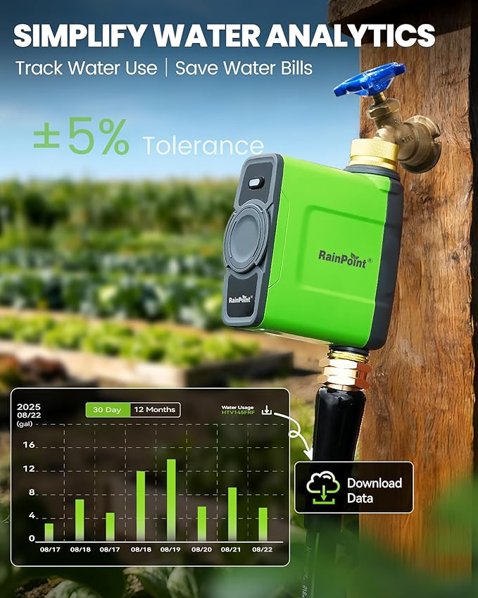 RAINPOINT WiFi Water Timer for Garden Hose, WiFi Sprinkler Controller, Smart Hose Timer Valve, Automatic Drip Irrigation System/Rain Delay for Garden/Lawn/Yard (Brass Inlet & Outlet, No Gateway)