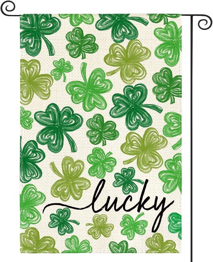 AVOIN colorlife St Patricks Day Garden Flag 12x18 Inch Double Sided Outside, Shamrock Lucky Clover Holiday Yard Outdoor Flag