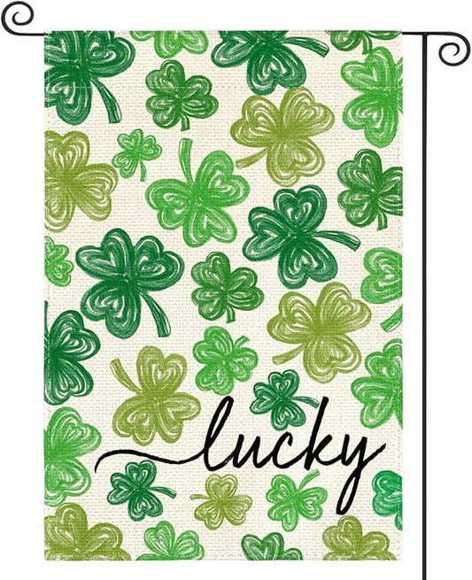 AVOIN colorlife St Patricks Day Garden Flag 12x18 Inch Double Sided Outside, Shamrock Lucky Clover Holiday Yard Outdoor Flag