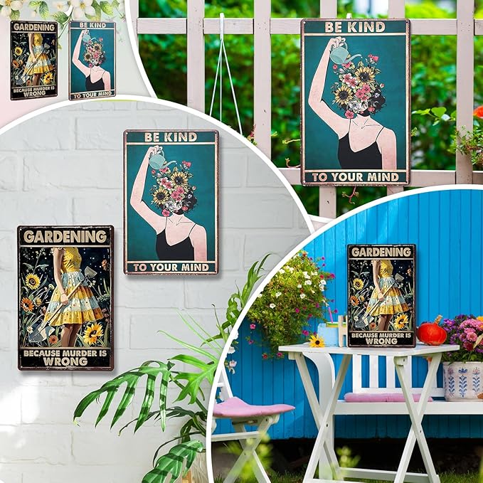 2 Pcs Funny Metal Tin Garden Sign 12'' x 8'' Gifts for Plant Lovers Women Grandma Mom Garden Decor Metal Tin Sign for Farmhouse Greenhouse Patio Yard Wall Decor Indoor Outdoor(Girls)