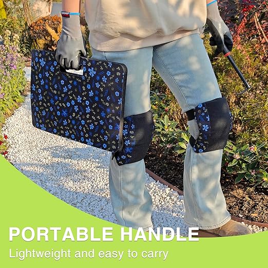 Garden Kneeling Pad and Knee Pads for Women, Lightweight Waterproof KneePads for Gardening, Anti Slip Leather Foam Padding Knee Protector for Flooring and Carpet Cleaning, House work, Gardening Maintain, Blue Flower