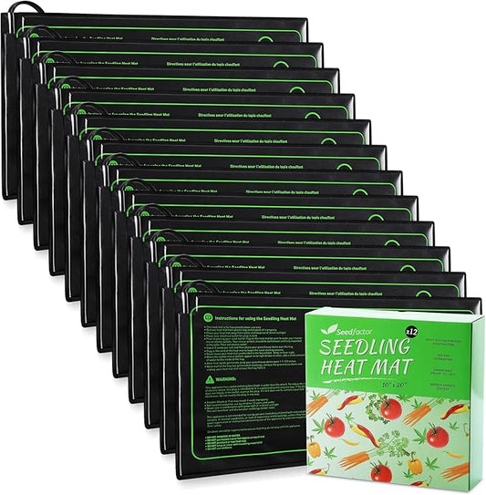 MET Certified 12 Pack Seedling Heat Mat, Seedfactor Waterproof Durable Germination Station Heat Mat, Warm Hydroponic Heating Pad for Indoor Home Gardening Seed Starter