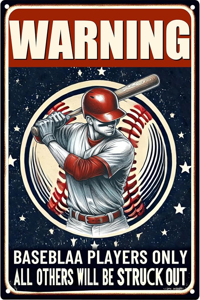 Funny Metal Signs Baseball Poster-Baseball Gifts for Boys,Baseball Gifts for Boys 8-12,Warning Baseball Players Only Sign Boy Room Decorations for Bedroom 8x12 Inches