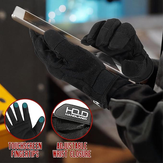 HANDLANDY Work Gloves for Men & Women, Utility Mechanic Working Gloves Touch Screen, Flexible Gardening Gloves for Yard