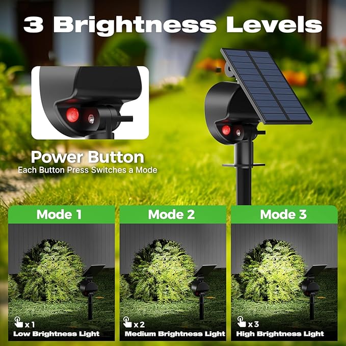 nipify 2 Pack Solar Spot Lights Outdoor Waterproof with 3 Modes, Solar Spotlight Light for Outside Yard Landscape Lighting Pathway Lights Wall, Cool White