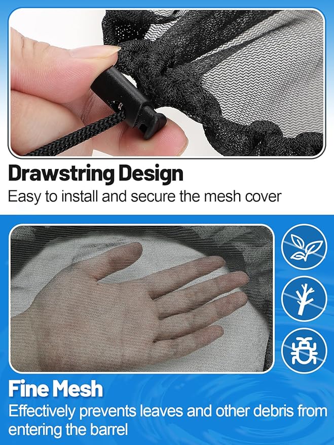 Mesh Cover for Rain Barrels - 4pcs 39in Rain Barrel Netting with Drawstring, Water Collection Buckets Tank Protector Screen for Preventing Fallen Leaves in Outdoor Garden Eaves