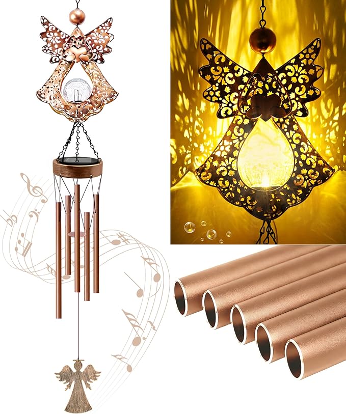 Solar Angel Wind Chimes for Outside: Melodious Mother's Day Birthday Gifts for Mom Women Grandma Her Wife - Weatherproof Metal Outdoor Decor Easy Hanging for Garden Patio Tree Window Memorial
