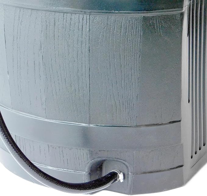 FCMP Outdoor 45 Gallon Heavy Duty Rain Water Catcher Barrel Container with Hose and Debris Screen for Outdoor Plants, Garden, and Landscapes (RC45-GRY) Grey