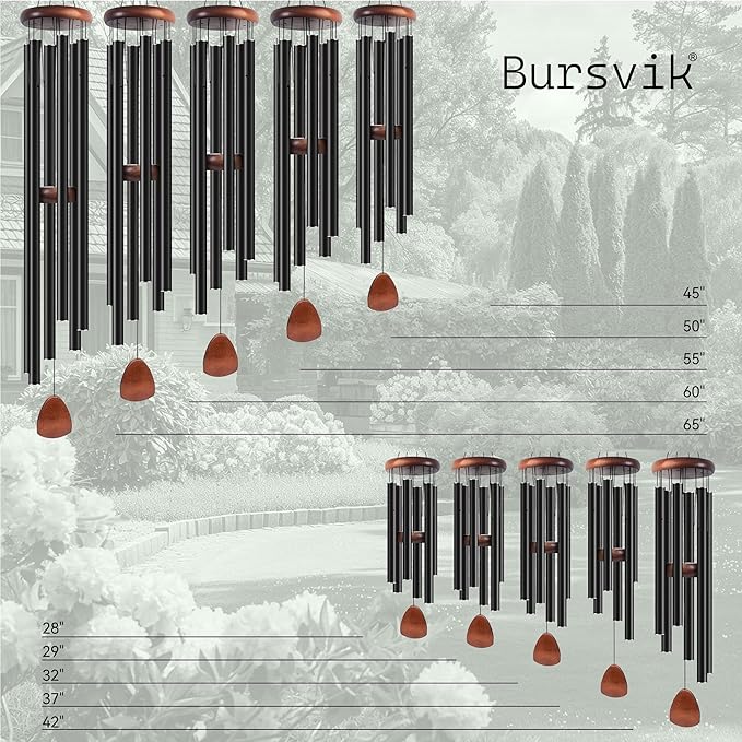 Large Aluminium Wind Chimes 37" to Create a Zen Atmosphere Suitable for Outdoor, Garden, Patio Decoration. Classic Black Wind Chime with Wind Catcher Suitable as A Gift for Mom Neighbor Unisex