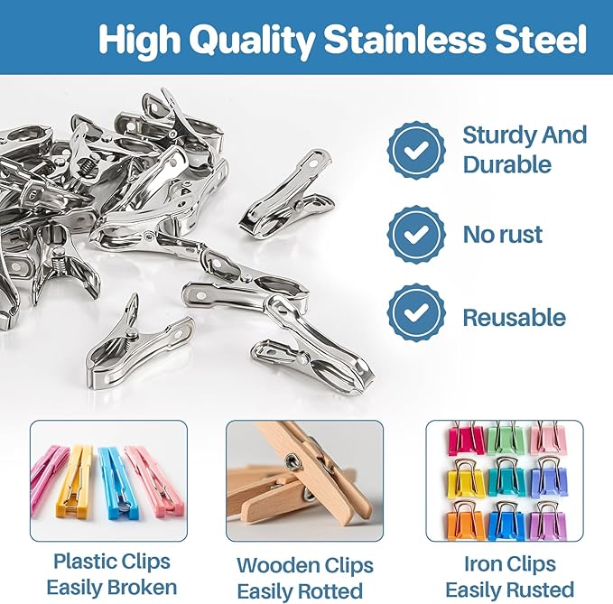 50 PCS Garden Clips - Stainless Steel Greenhouse Clamps,Grip Strong Heavy Duty Metal Greenhouse Supplies,Garden Clips for Netting, Hoops,Shade Cloth,