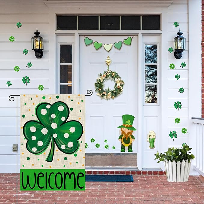 St Patrick's Day Garden Flag 12x18 Inch, Shamrock Double Sided Yard Flag for Outdoor Decoration