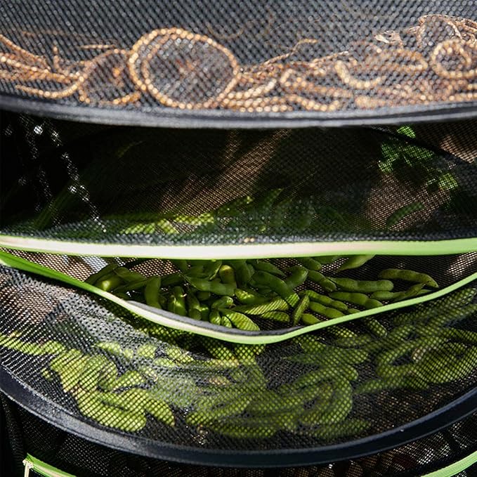 2ft 4-Layer Herb Drying Rack with Zipper, Collapsible Hanging Mesh Plant Dryer Net Basket with Garden Gloves, Pruning Scissors & Hook for Drying Seed, Bud, Hydroponic Plants